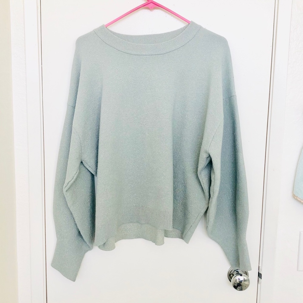 H&M mint with gold shimmer balloon sleeve sweater